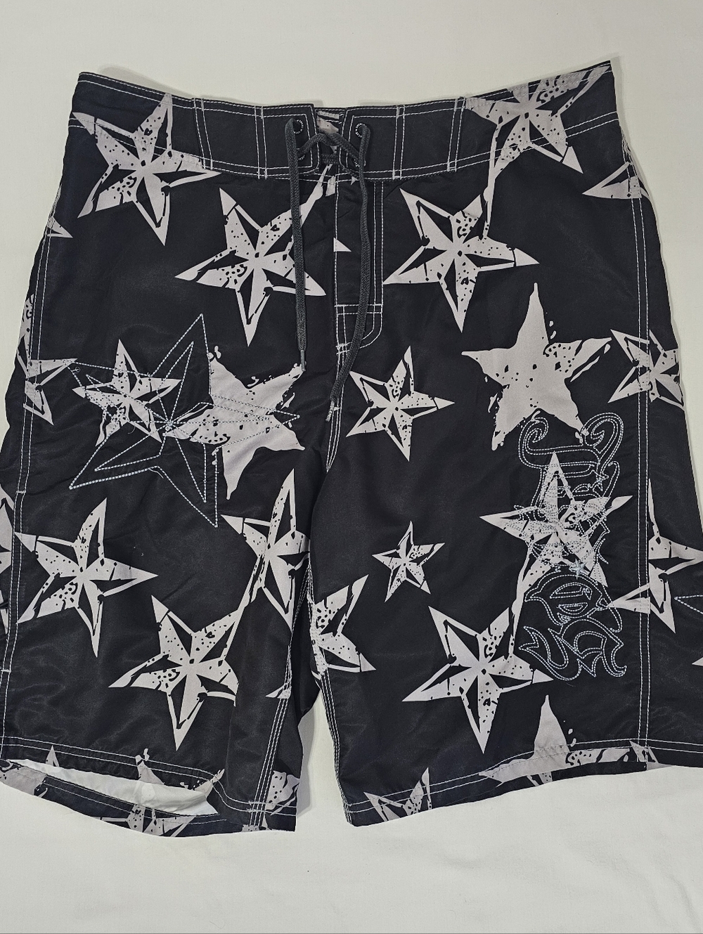 SoCal No Fear Y2k Boardshorts 36 Black White Star Print Y2K Surf  Swim Trucks